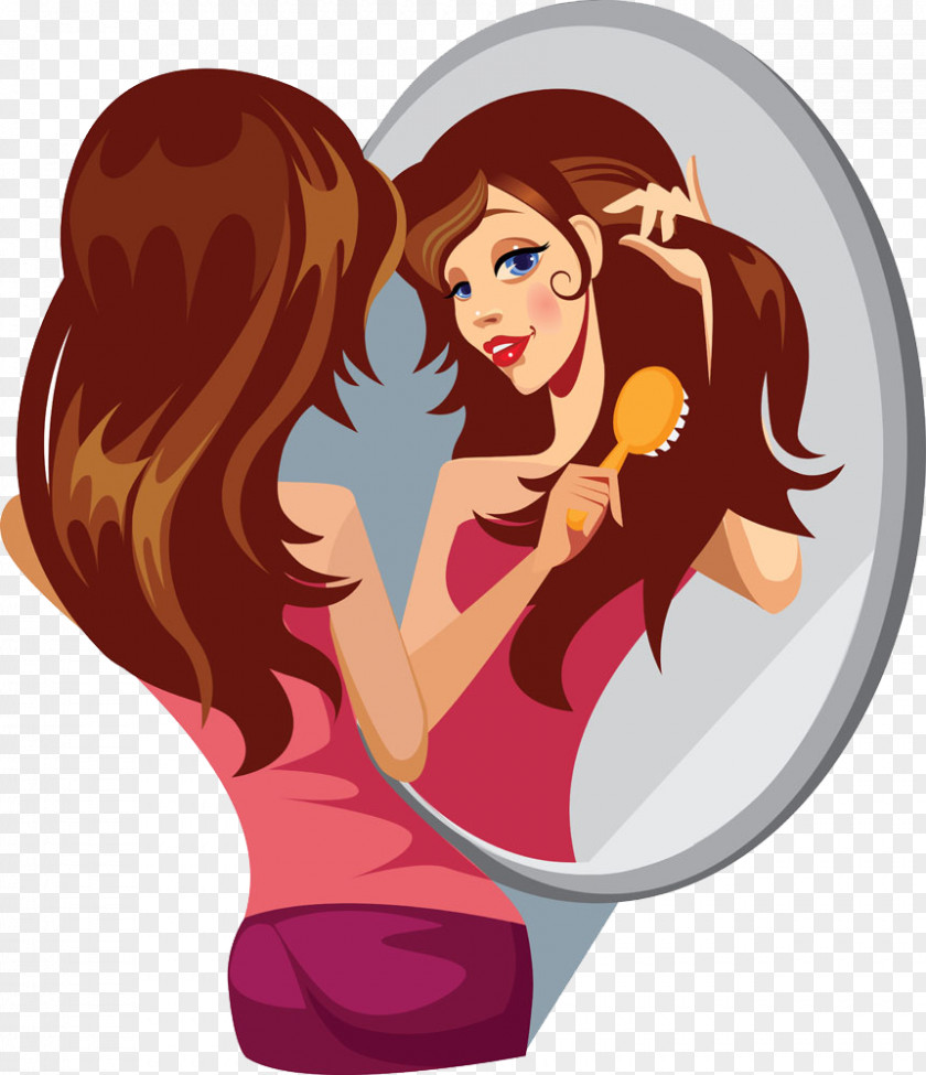 Comb Hairstyle Brush PNG Brush, Mirror girl clipart PNG