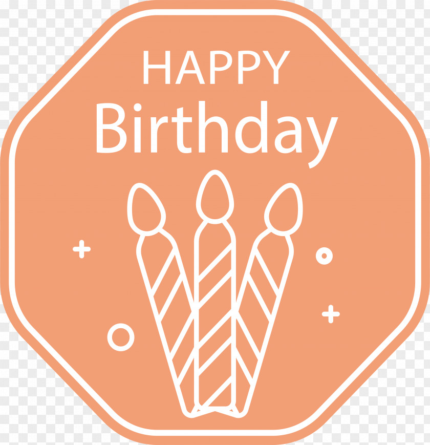 Orange Octagonal Candle Label Happy Birthday To You Wish Greeting Card Party PNG