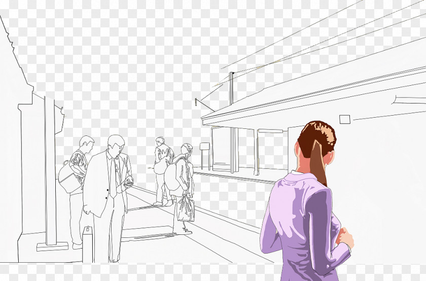 Vector Line Train Station. Illustration PNG