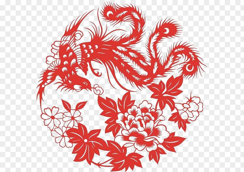 Phoenix Grilles Papercutting Fenghuang Chinese Paper Cutting New Year Clip Art PNG