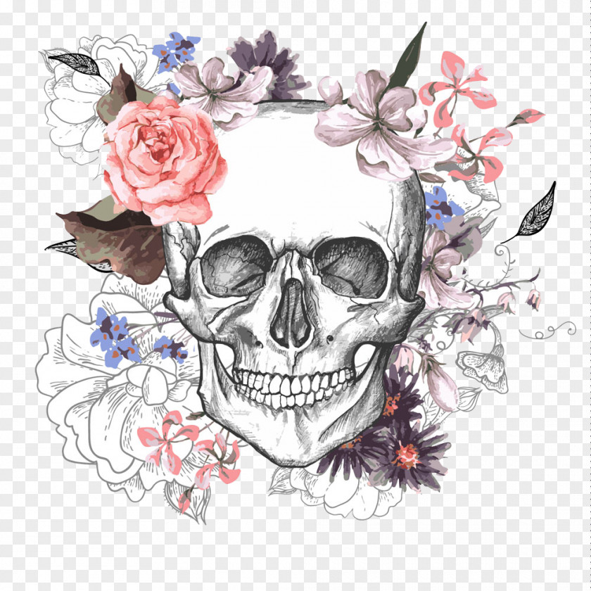 Skull With Flowers Calavera Flower Day Of The Dead PNG