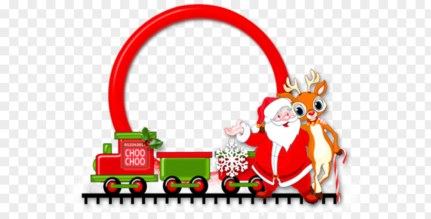 Cartoon Christmas Deer Train Frame Santa Claus Ornament Clip Art PNG