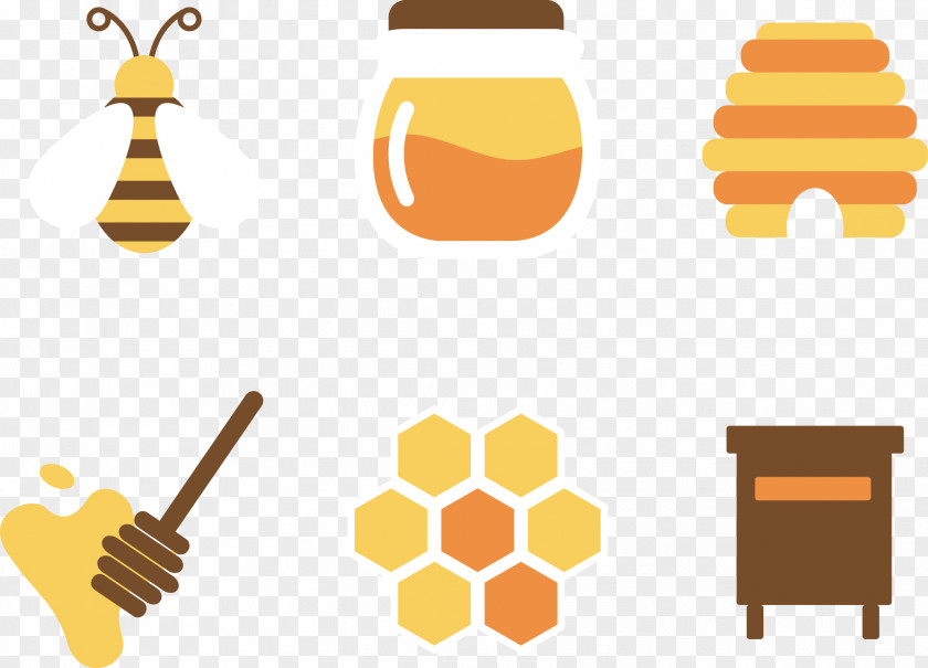 Flat Design Honey And Honeycomb Bee PNG