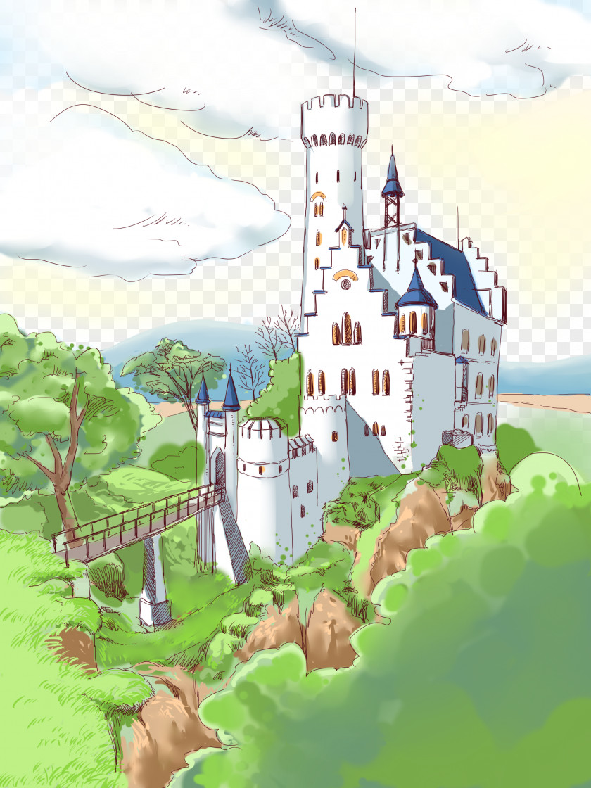 Painted Forest Castle Drawing Cartoon PNG