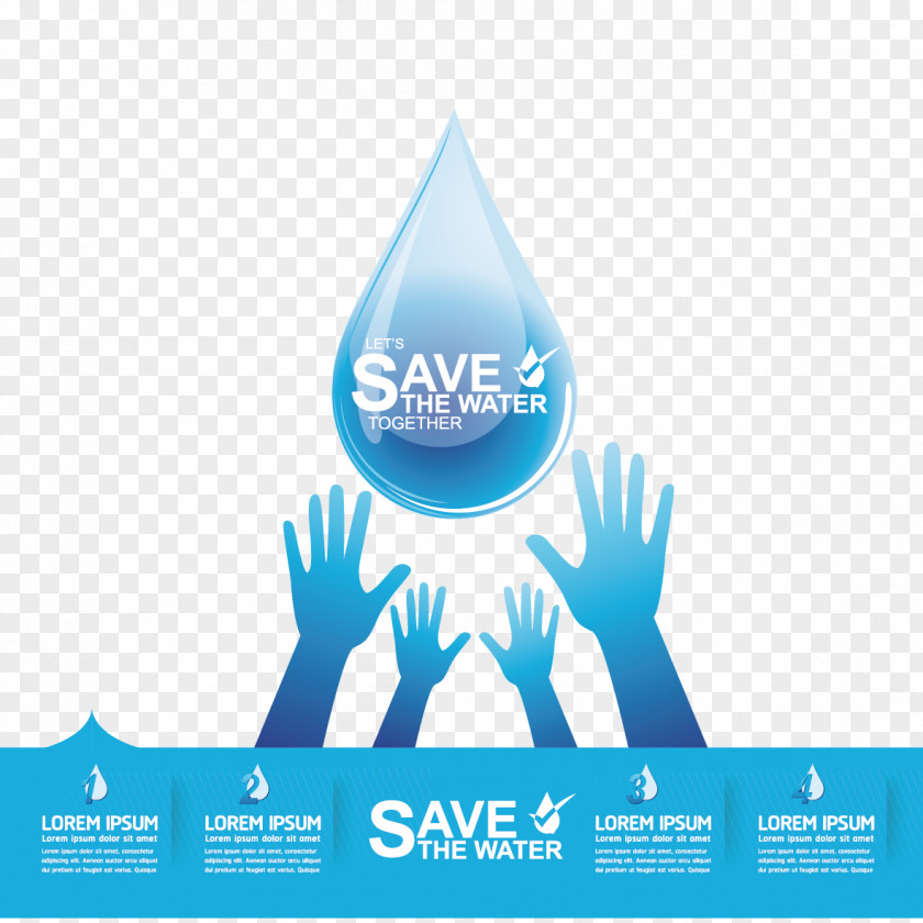 Vector Water Droplets And Hand Efficiency Conservation Infographic PNG