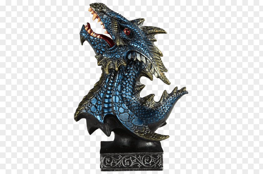 Statue Head Sculpture Blue Dragon Figurine PNG