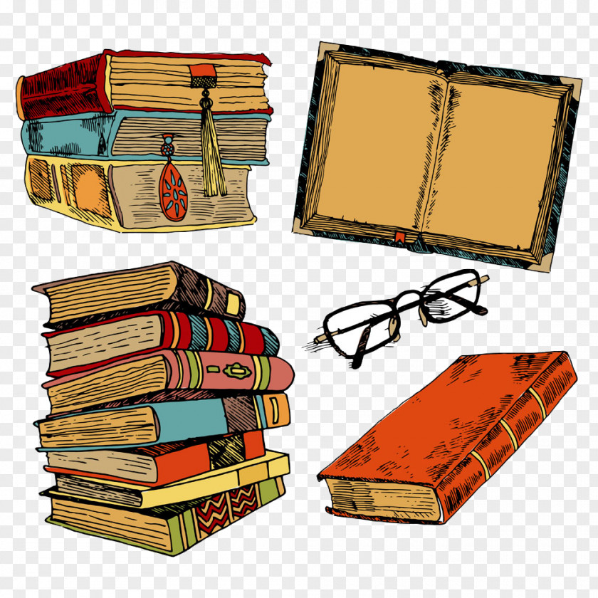 Vintage Books And Glasses Book Drawing Sketch PNG