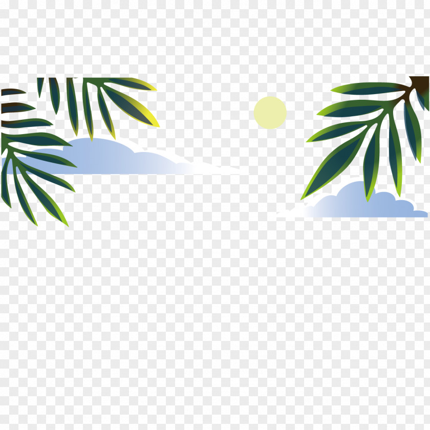Vector Coconut Tree Sun Clouds Euclidean PNG