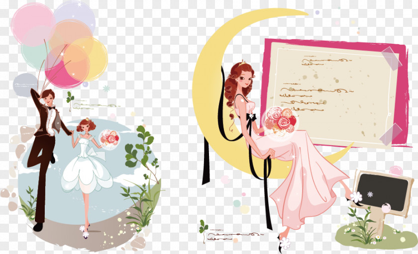 Wedding Cartoon Creative Invitation Bridegroom Marriage PNG
