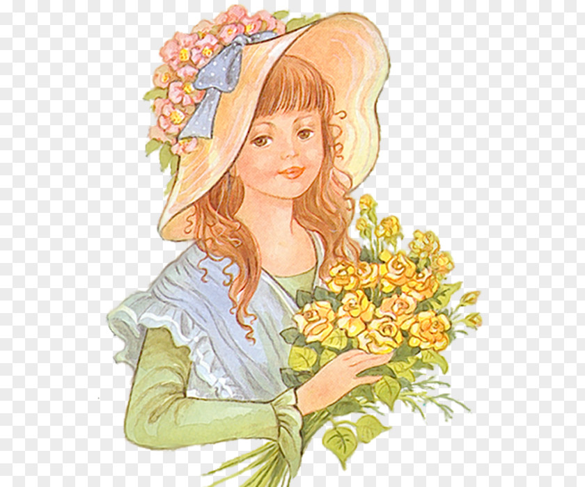 Drawing Girl Illustration PNG Illustration, Hand drawn little girl holding a bouquet of flowers clipart PNG