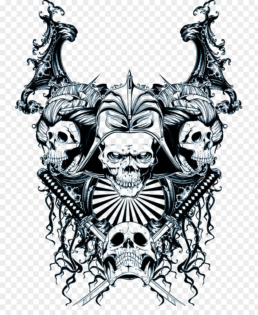 Punk Skull Pattern Vector Samurai Mask Sticker PNG