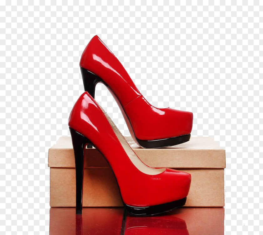 Red Shiny High-heeled Shoes And Shoebox Footwear Court Shoe Boot Sandal PNG