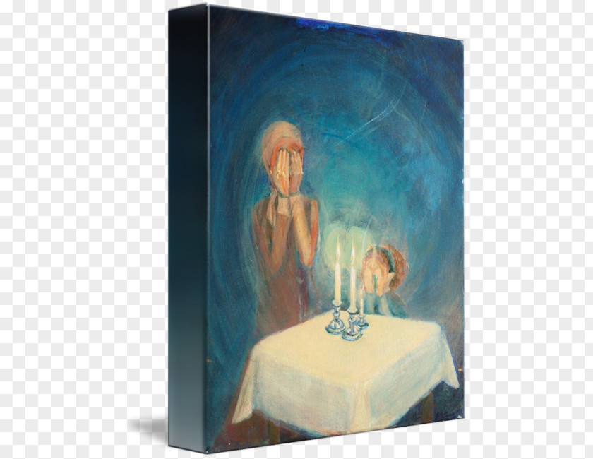 Shabbat Candles Watercolor Painting Modern Art Acrylic Paint Still Life PNG