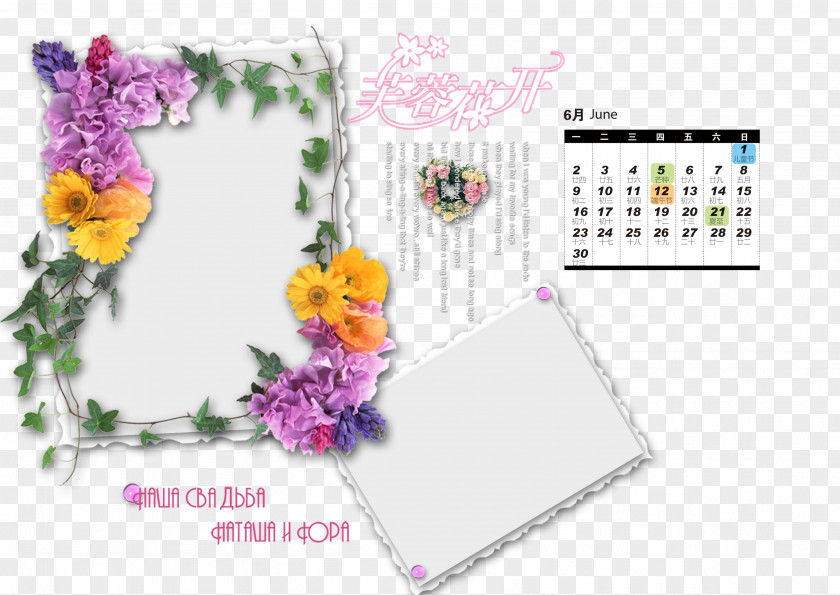 Cartoon Frame Floral Design Text Calendar Picture PNG