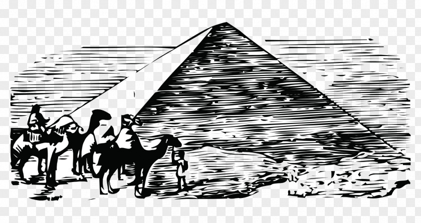 Hand-painted Black And White Prints Pyramid Camel Character Egyptian Pyramids Ancient Egypt PNG