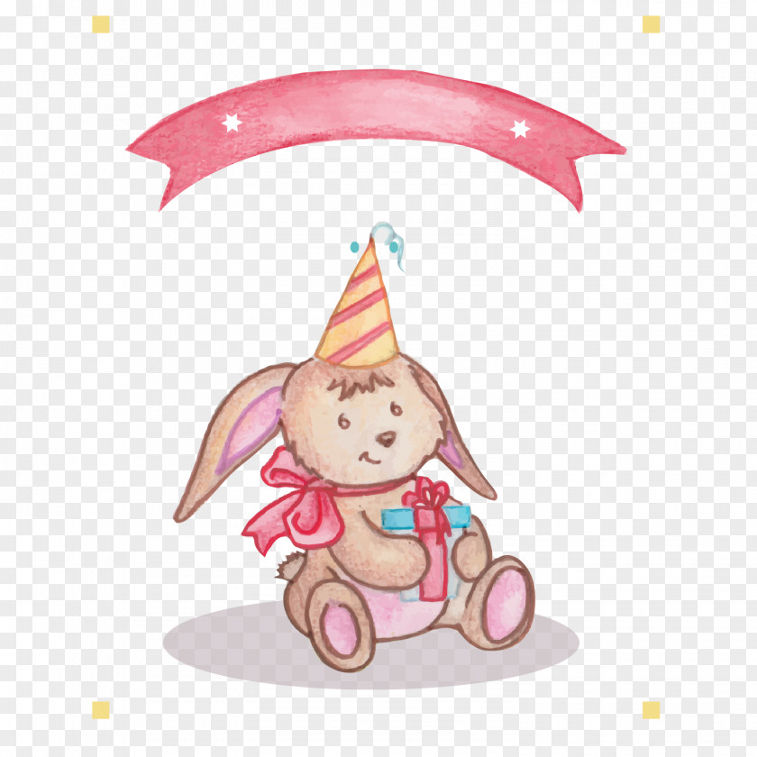 Lovely Rabbit Birthday Card Vector European Illustration PNG
