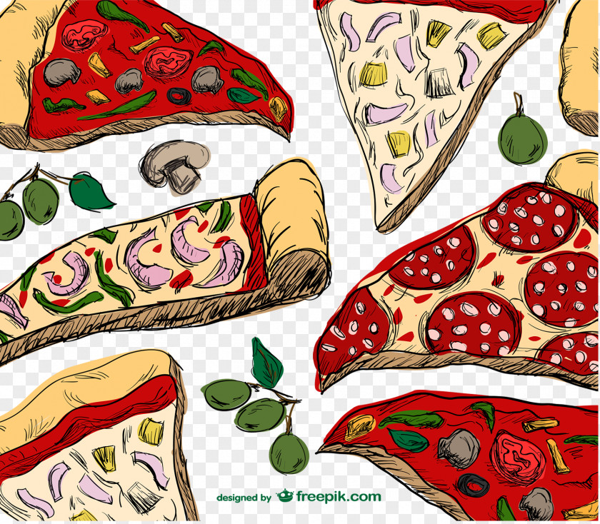 Painted Delicious Pizza Italian Cuisine Fast Food Drawing PNG