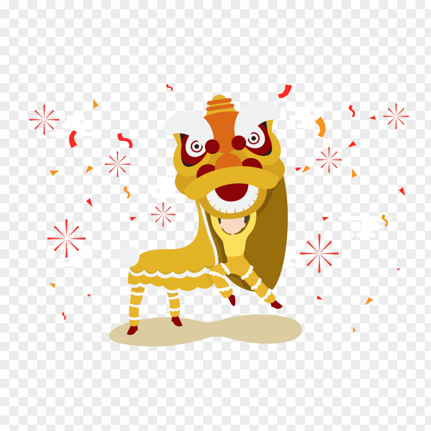 Animated Celebration Lion Dance Vector Graphics Illustration PNG