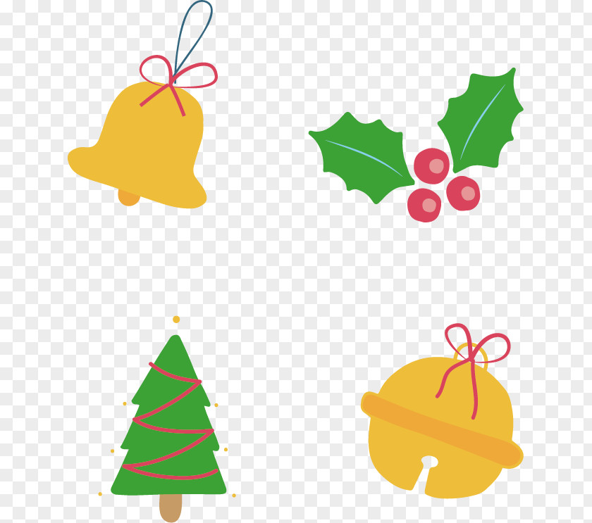 Four Yellow Bell Decoration Christmas Tree Clip Art PNG