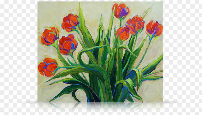 Tulip Floral Design Cut Flowers Still Life Acrylic Paint PNG