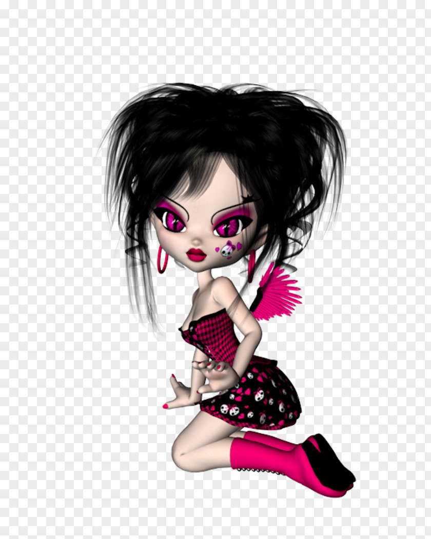 Doll Black Hair Pink M PNG
