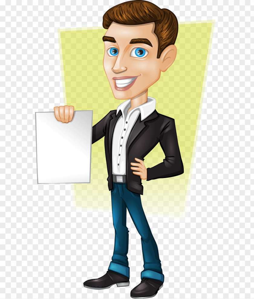 Hand-painted Cartoon Handsome Business Man Paper Businessperson Character Illustration PNG