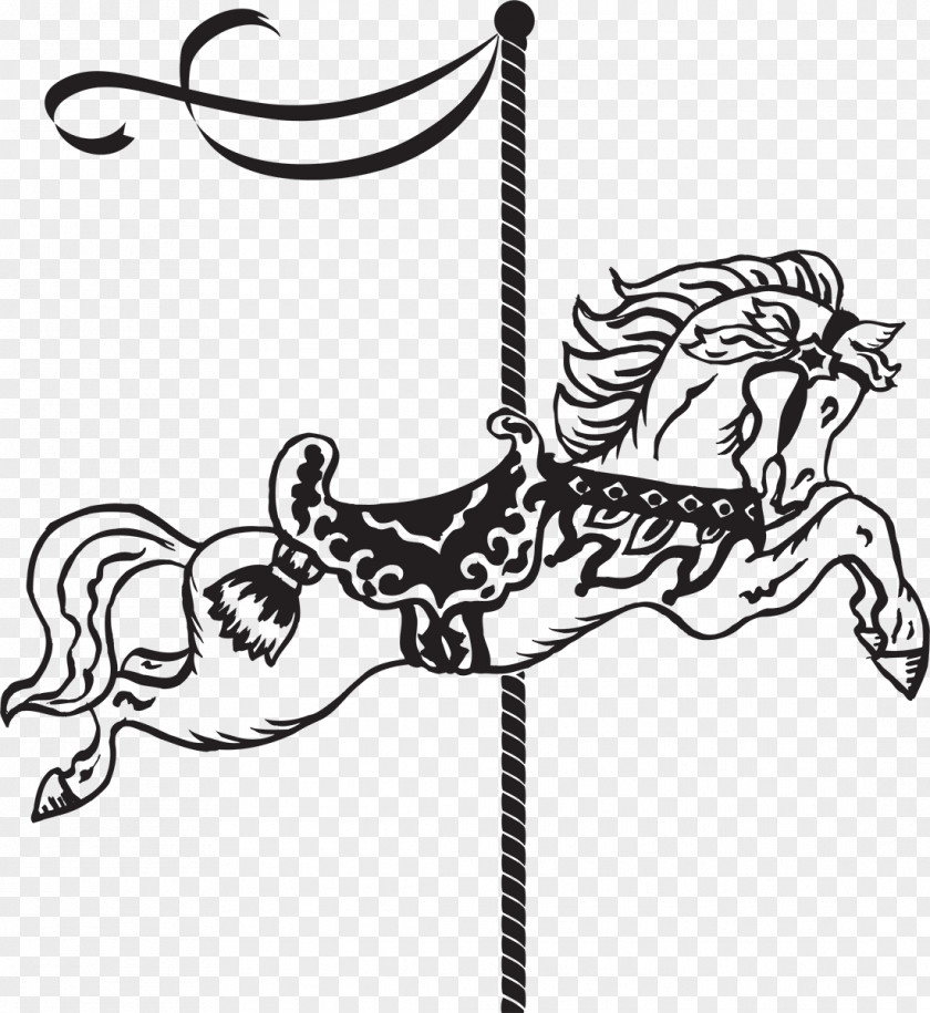 Horse Black And White Carousel Line Art Clip PNG