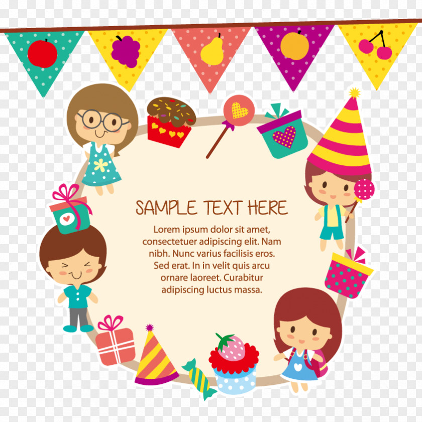 Vector Children Child Birthday Greeting Card Clip Art PNG