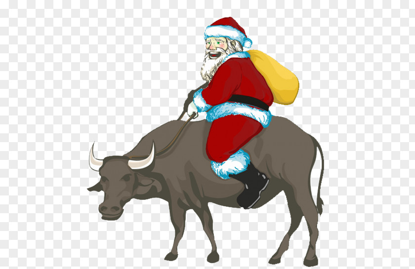 Santa Claus Riding On A Cow Ded Moroz Cattle Christmas PNG