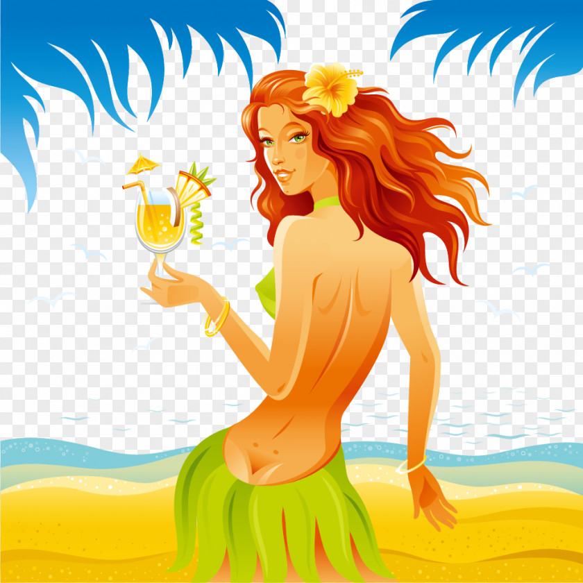 Beach Beauty Cocktail Hula Illustration PNG