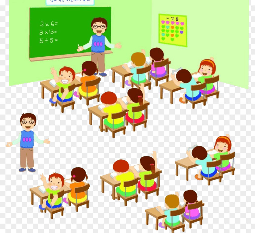 Cartoon Empty Classroom Lesson Illustration Student Child Teacher PNG
