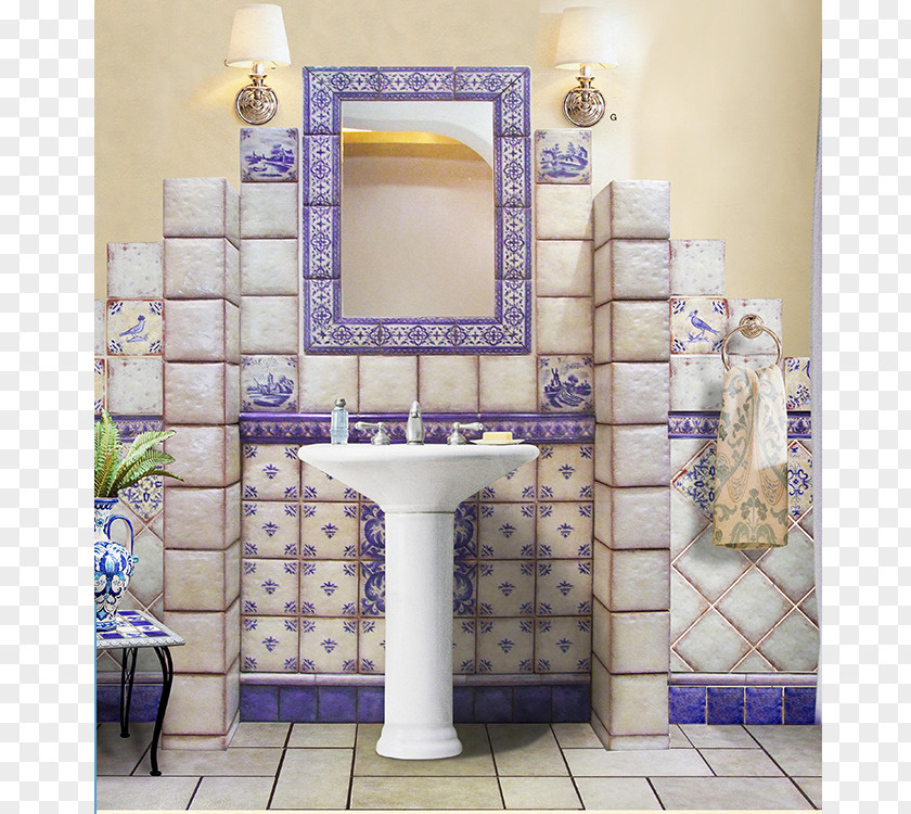 Embossed Flowers Tile Bathroom Ceramic Plumbing Fixtures Wall PNG