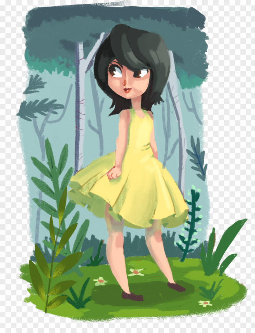 Fairy Black Hair Green Brown Flower PNG