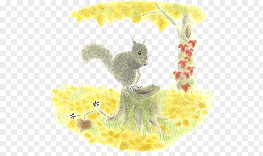 Autumn Squirrel Flying Whiskers Illustration PNG