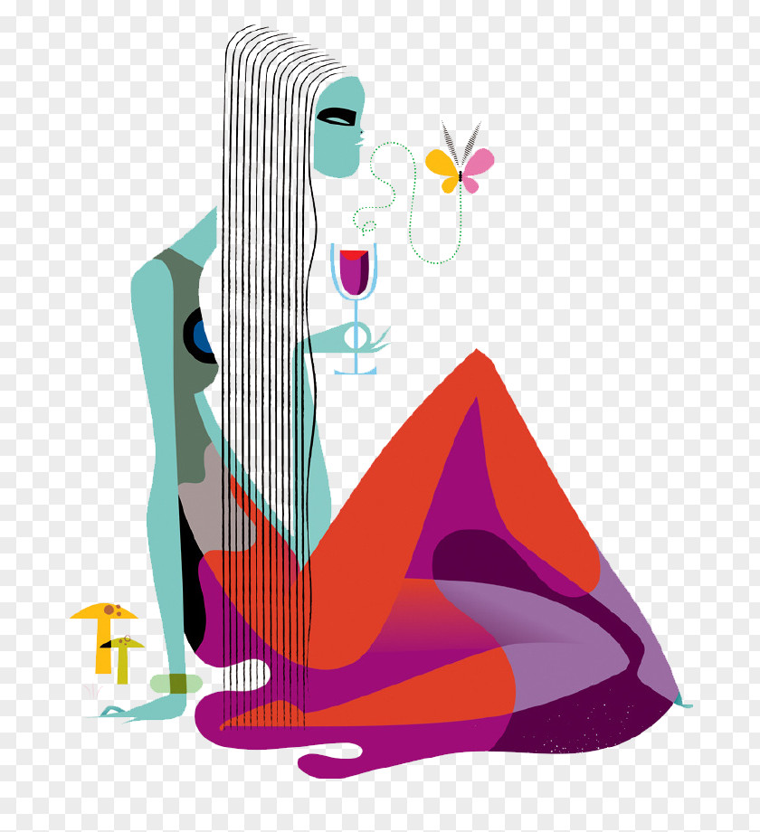 Drink Red Wine Woman Sangria Drawing Illustration PNG