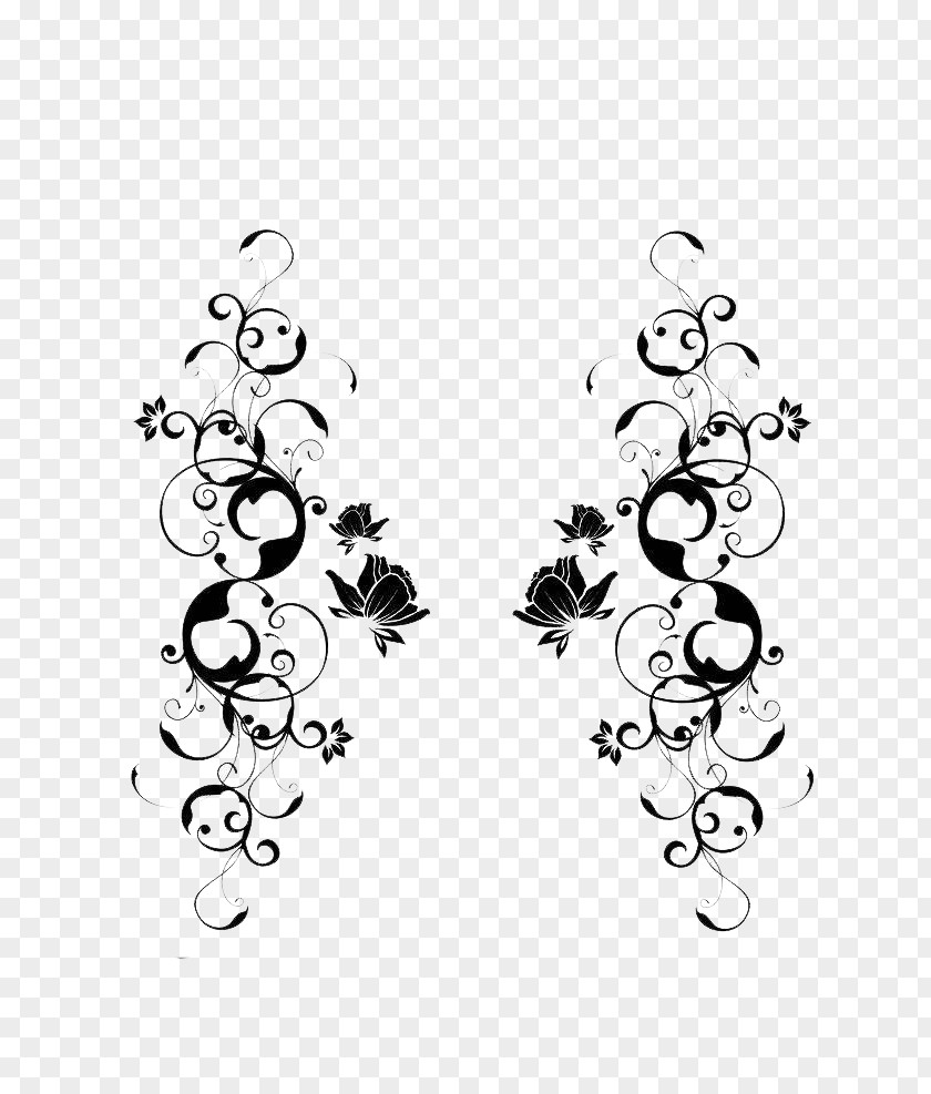 Black Chinese Symmetry Curly Papercutting Glass Pattern PNG