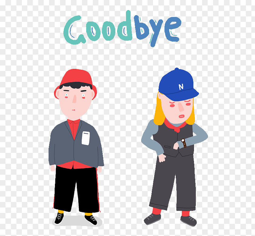 Cartoon Illustration Two People Goodbye PNG