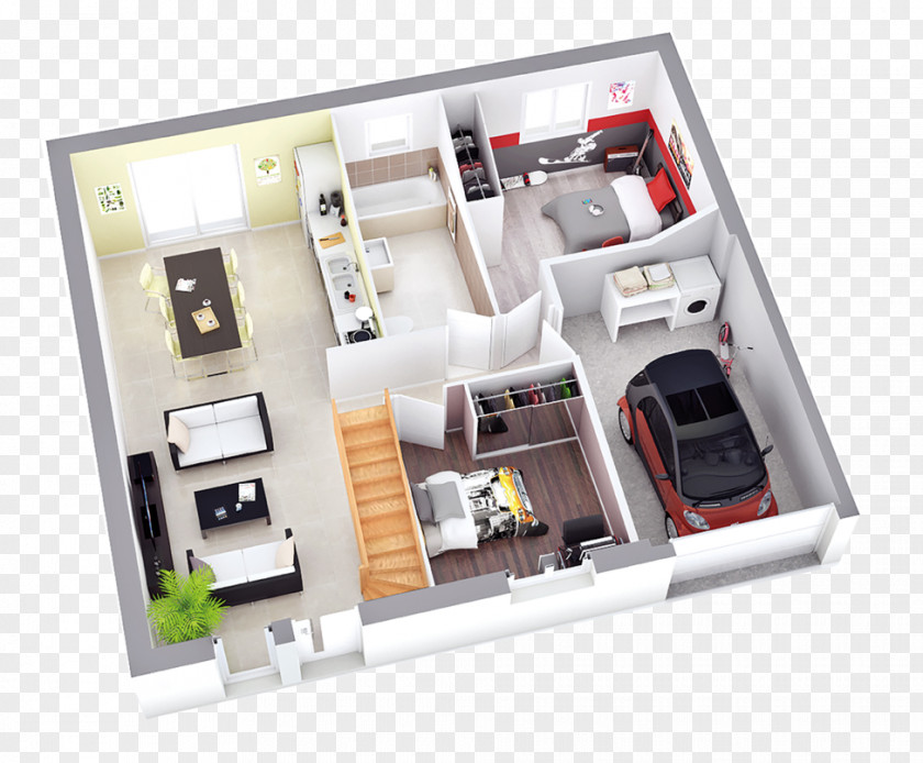 House 3D Floor Plan Apartment Bedroom PNG