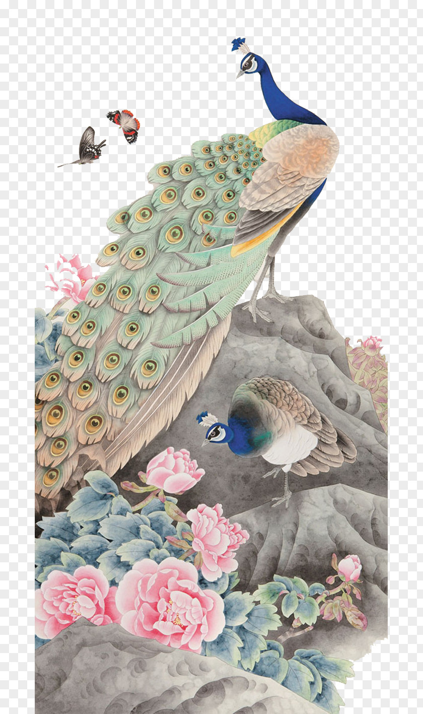 Peacock Watercolor Painting Canvas Art Silk PNG