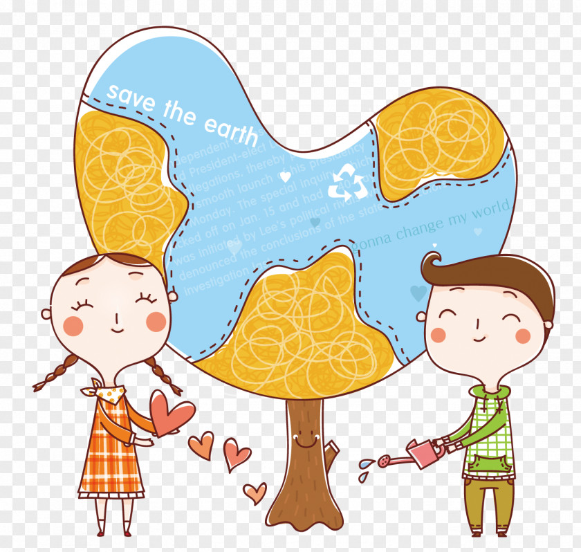 Cartoon Couple Earth Day High-definition Television Environmental Protection Wallpaper PNG