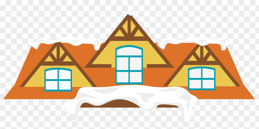 Vector Orange House Roof Snow Window Gable PNG