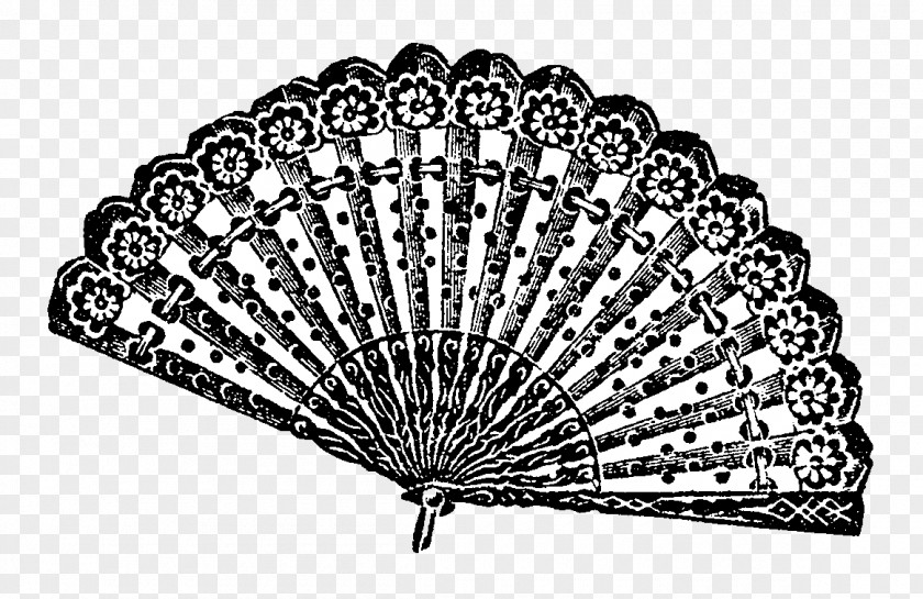 Hand-painted Lace Black And White Hand Fan Drawing Clip Art PNG