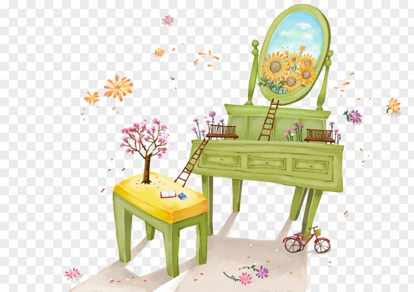 Hand-painted Piano Table Illustration PNG