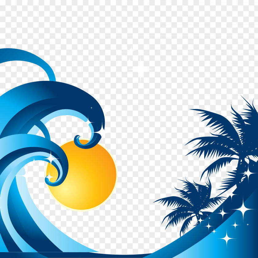 Sea Coconut Scenery Vector Material Wind Wave Clip Art PNG
