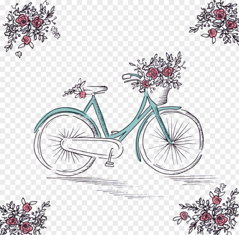 Romantic Hand Painted Bicycle Cycling Euclidean Vector PNG