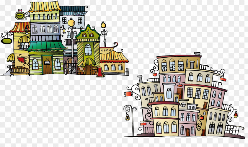 Two Cartoon Town Frigiliana Drawing Royalty-free PNG