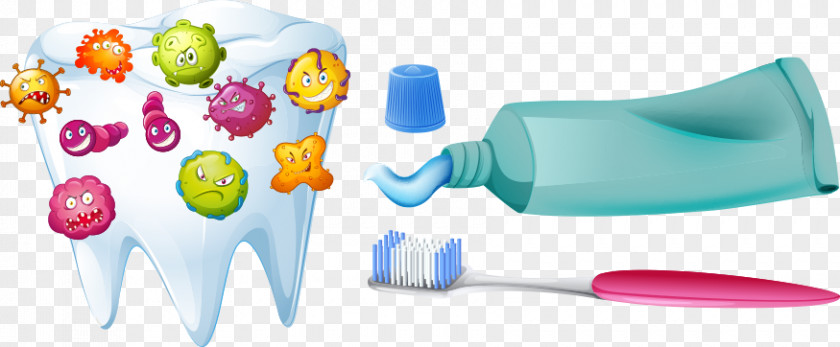 Toothbrushes And Toothpaste Vector Virus Human Tooth Bacteria Mouth PNG