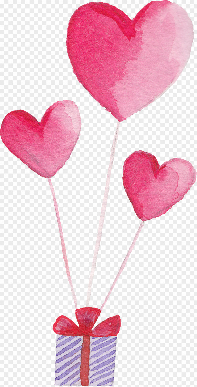 Peach Heart And Gift Box Balloon Cartoon Watercolor Painting Pink PNG