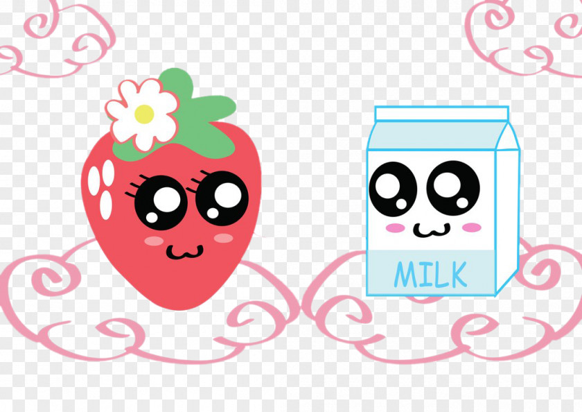 Creative Cartoon Strawberries And Milk Ice Cream Milkshake Chocolate Strawberry PNG
