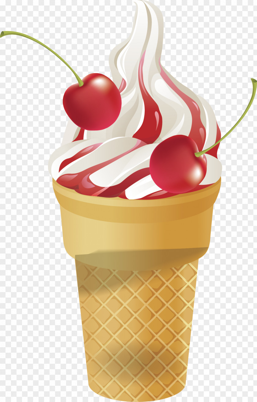Delicious Cherry Ice Cream Cone Sundae Gelato PNG